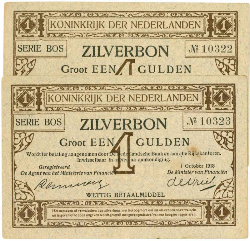 Nederland. 1 gulden. Zilverbon. Type 1916. - Prachtig.