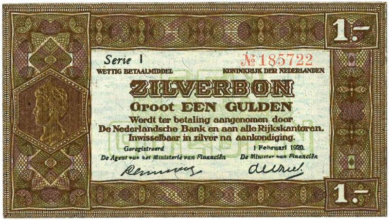 Nederland. 1 gulden. Zilverbon. Type 1920. - Prachtig ++.