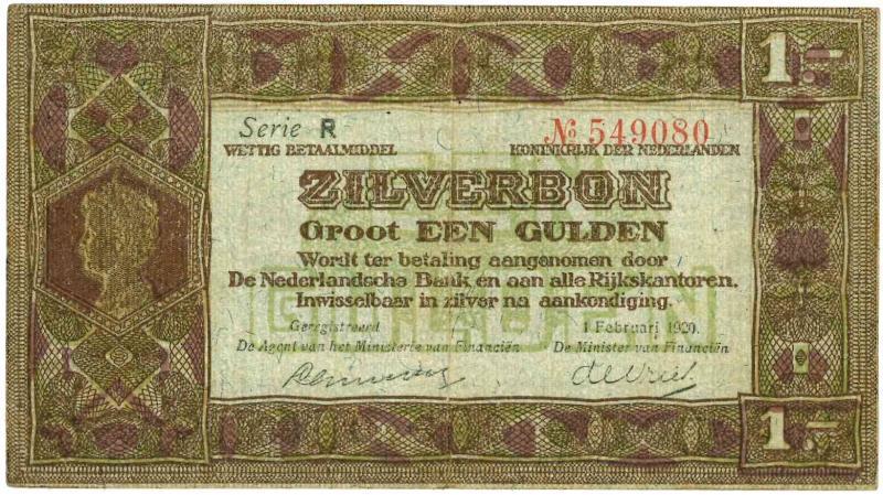 Nederland. 1 gulden. Zilverbon. Type 1920. - Zeer Fraai.