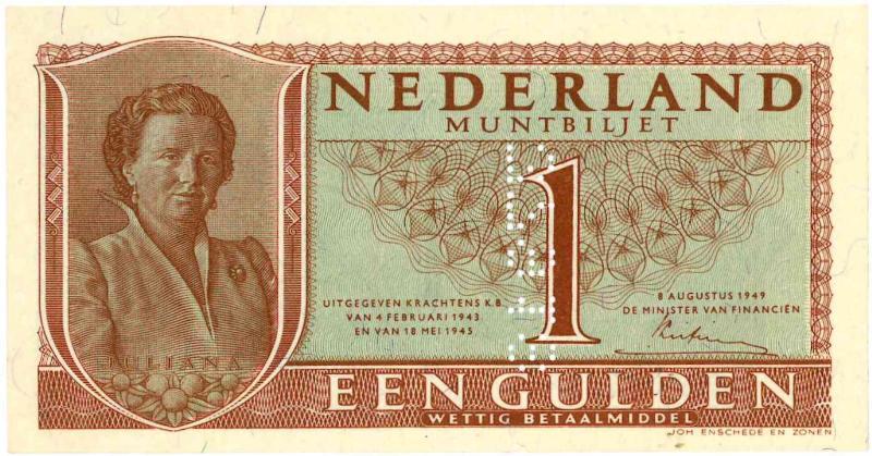 Nederland. 1 gulden. Muntbiljet. Type 1949. Juliana. - UNC.