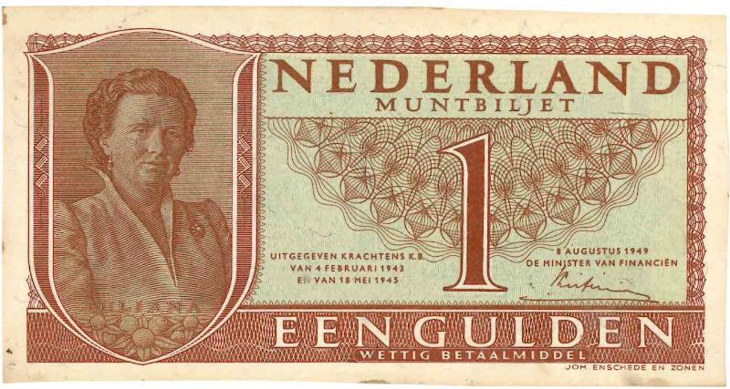 Nederland. 1 gulden. Muntbiljet. Type 1949. Juliana. - UNC.