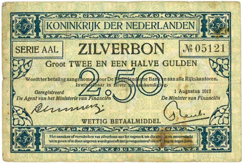 Nederland. 2½ gulden. Zilverbon. Type 1915. - Fraai.