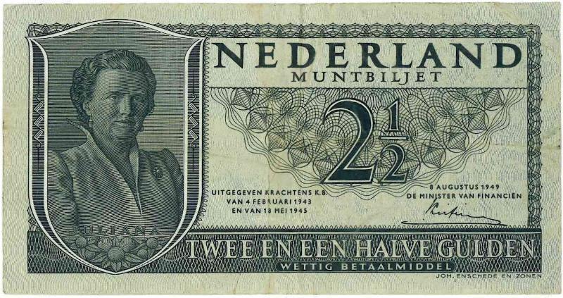 Nederland. 2½ gulden. Muntbiljet. Type 1949. Juliana. - UNC.