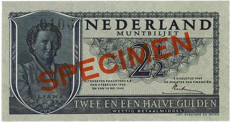 Nederland. 2½ gulden. Muntbiljet. Type 1949. Juliana. - UNC.