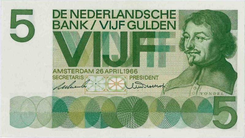 Nederland. 5 gulden. Bankbiljet. Type 1966. Vondel. - UNC.