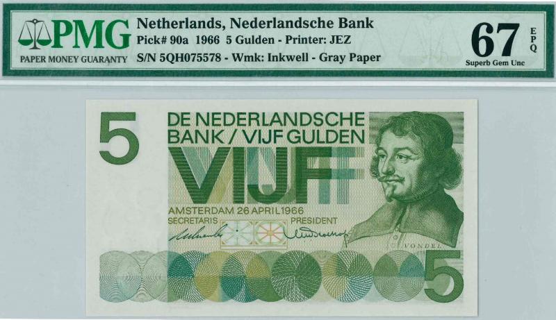 Nederland. 5 gulden. Bankbiljet. Type 1966. Vondel. - Superb Gem UNC.