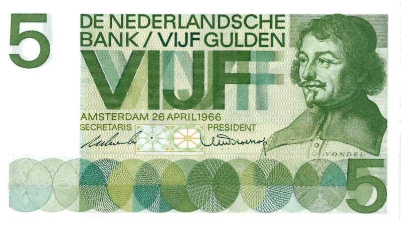 Nederland. 5 gulden. Bankbiljet. Type 1966. Vondel. - Zeer Fraai +.