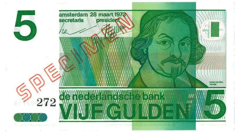 Nederland. 5 gulden. Bankbiljet. Type 1973. Vondel. - Nagenoeg UNC.