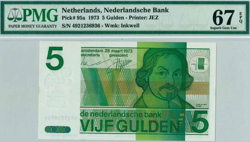 Nederland. 5 gulden. Bankbiljet. Type 1973. Vondel. - Superb Gem UNC.