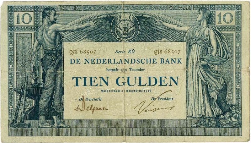 Nederland. 10 gulden. Bankbiljet. Type 1904. Arbeid en Welvaart - Zeer Fraai +.