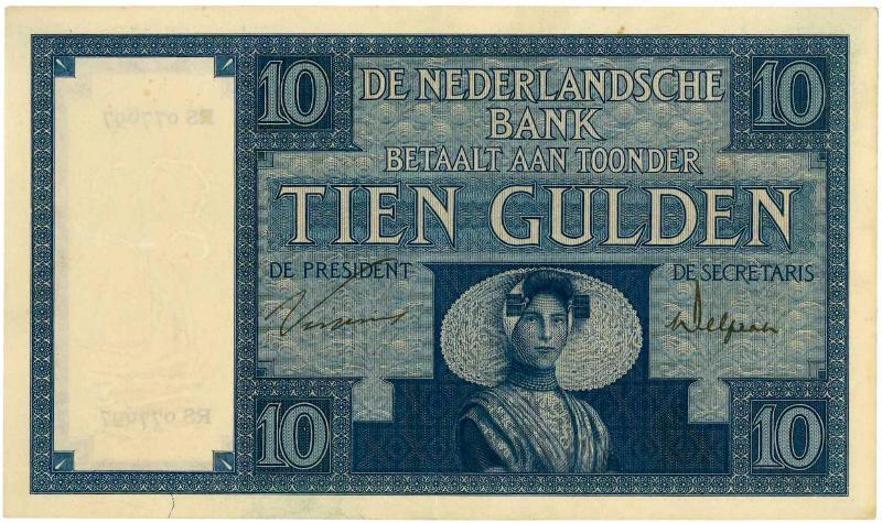 Nederland. 10 gulden. Bankbiljet. Type 1924. Zeeuws Meisje - Prachtig.