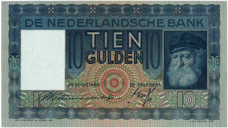 Nederland. 10 gulden. Bankbiljet. Type 1933. Grijsaard. - UNC.