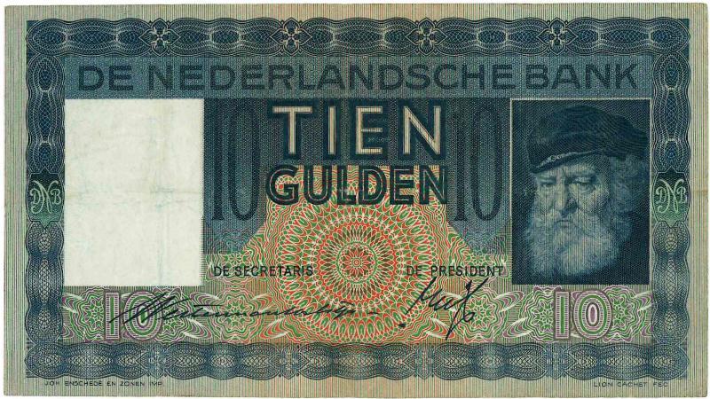 Nederland. 10 gulden. Bankbiljet. Type 1933. Grijsaard. - Zeer Fraai.