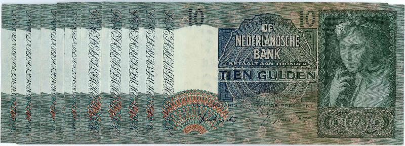 Nederland. 10 gulden. Bankbiljet. Type 1940II. Meisje met druiven. - UNC.
