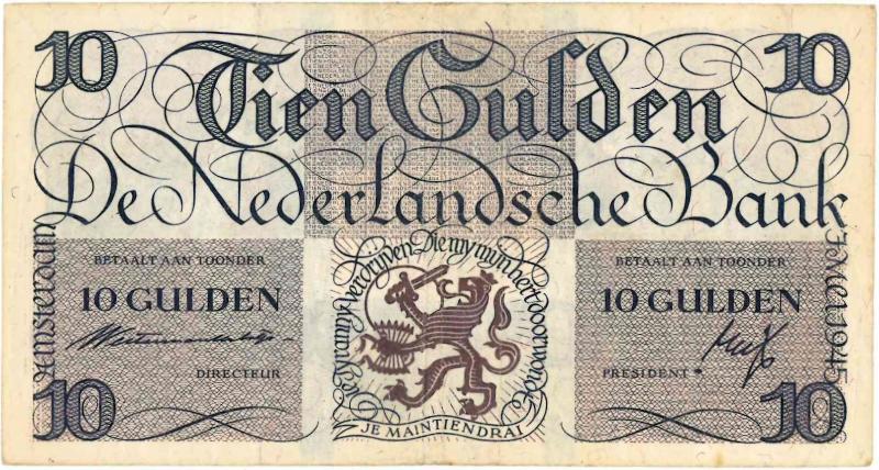 Nederland. 10 gulden. Bankbiljet. Type 1945I. Lieftincktientje. - Zeer Fraai.