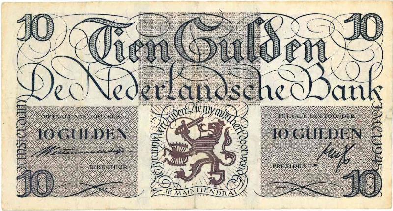 Nederland. 10 gulden. Bankbiljet. Type 1945I. Lieftincktientje. - Zeer Fraai.