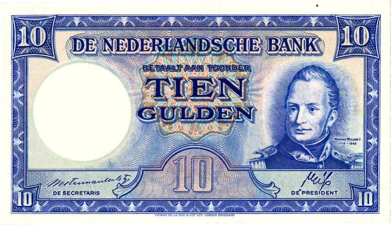 Nederland. 10 gulden. Bankbiljet. Type 1945II. Willem I Staatsmijnen. - Nagenoeg UNC.