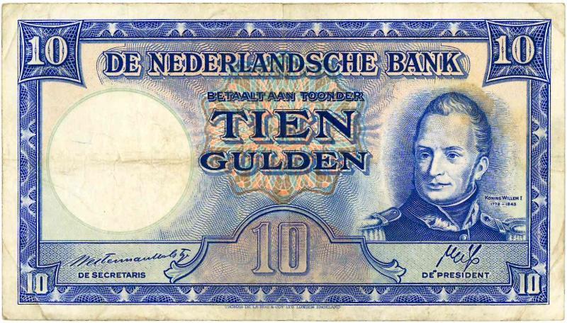 Nederland. 10 gulden. Bankbiljet. Type 1945II. Willem I Staatsmijnen. - Fraai +.