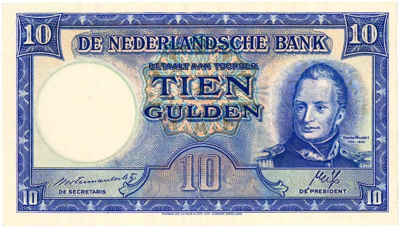 Nederland. 10 gulden. Bankbiljet. Type 1945II. Willem I Staatsmijnen. - Zeer Fraai / Prachtig.
