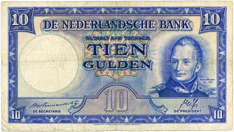 Nederland. 10 gulden. Bankbiljet. Type 1945II. Willem I Staatsmijnen. - Fraai +.