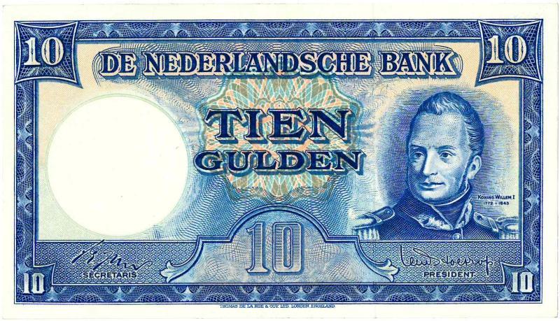 Nederland. 10 gulden. Bankbiljet. Type 1945II. Willem I Molen. - Prachtig +.