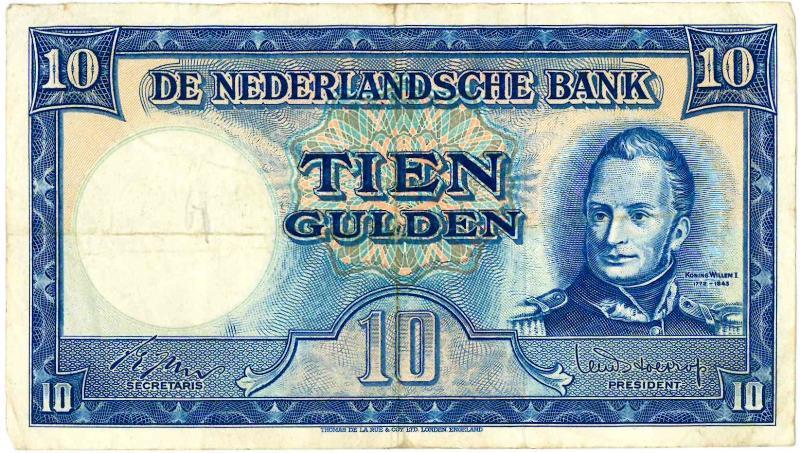 Nederland. 10 gulden. Bankbiljet. Type 1945II. Willem I Molen. - Fraai.