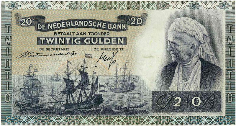 Nederland. 20 gulden. Bankbiljet. Type 1941. Emma. - Zeer Fraai +.
