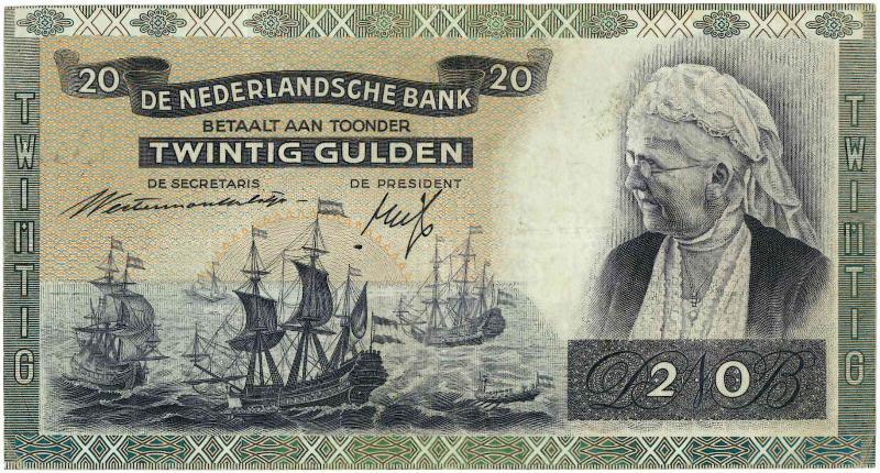 Nederland. 20 gulden. Bankbiljet. Type 1941. Emma. - Zeer Fraai.