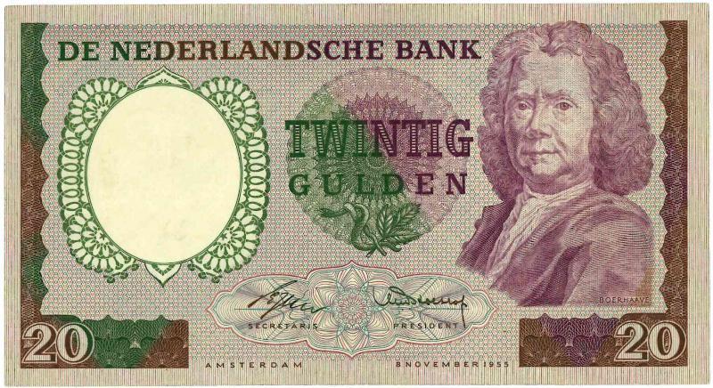 Nederland. 20 gulden. Bankbiljet. Type 1955. Boerhaave. - Zeer Fraai / Prachtig.