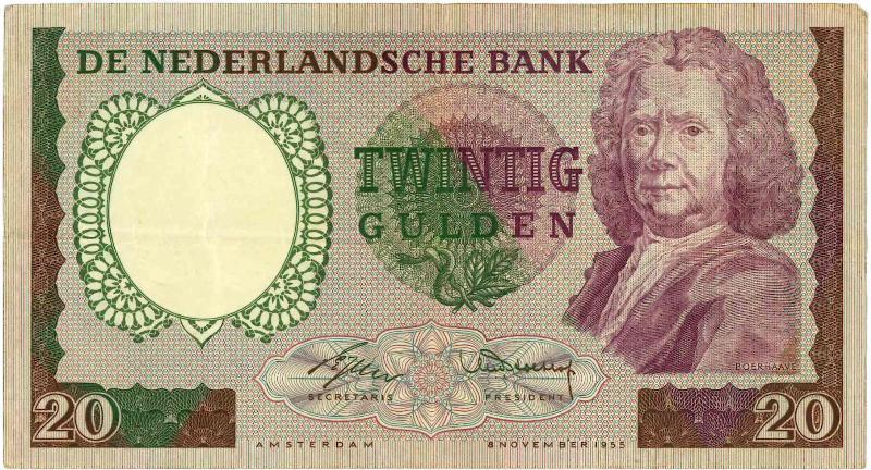 Nederland. 20 gulden. Bankbiljet. Type 1955. Boerhaave. - Zeer Fraai.