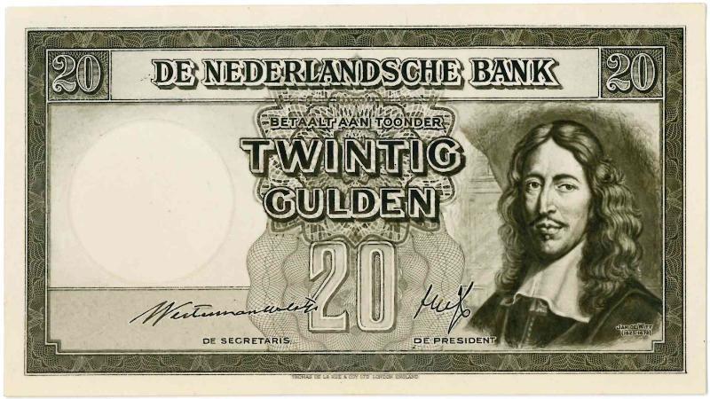Nederland. 20 gulden. Bankbiljet. Type 1945. Jan de Wit - Zeer Fraai -.