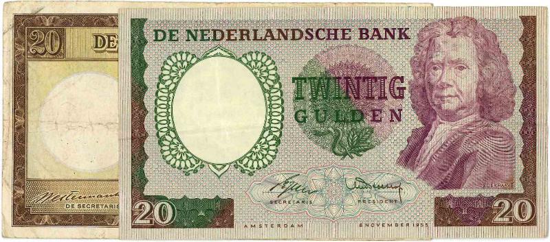 Nederland. 20 gulden. Bankbiljet. Type Diversen. - Fraai / Zeer Fraai.