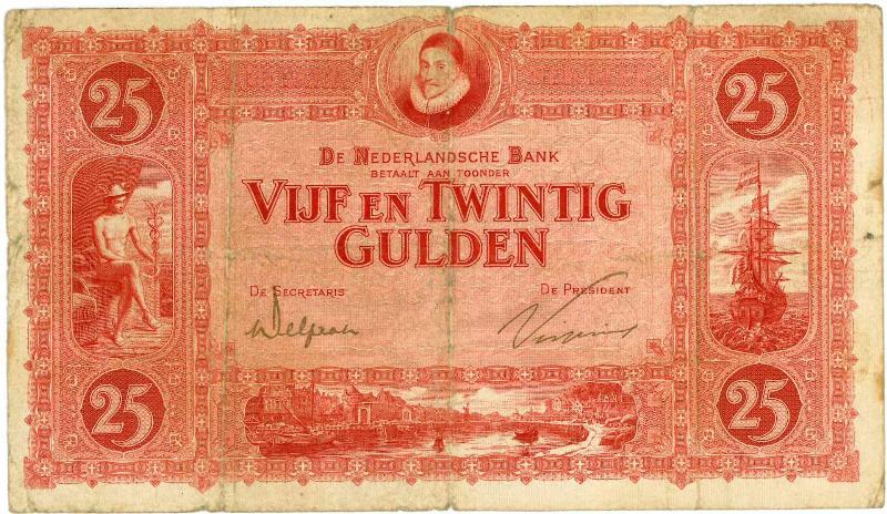 Nederland. 25 gulden. Bankbiljet. Type 1921. Willem van Oranje. - Fraai / Zeer Fraai.