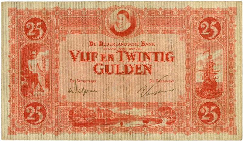 Nederland. 25 gulden. Bankbiljet. Type 1921. Willem van Oranje. - Zeer Fraai +.