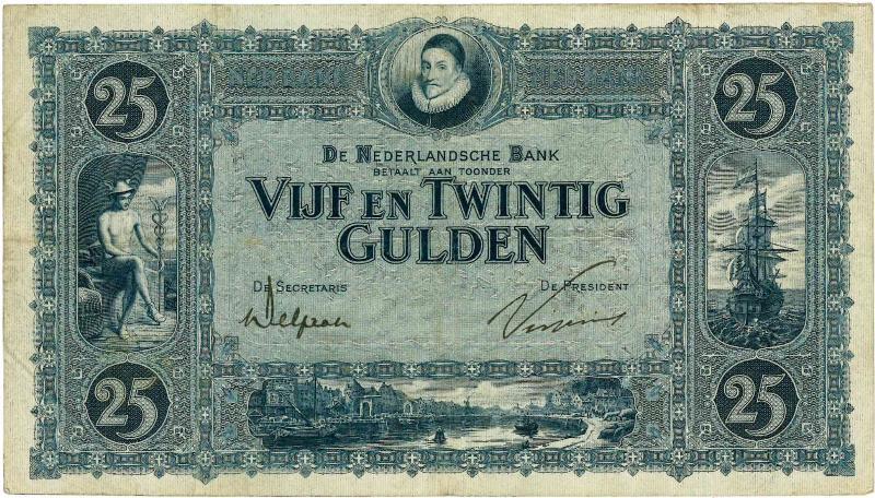 Nederland. 25 gulden. Bankbiljet. Type 1927. Willem van Oranje. - Zeer Fraai +.