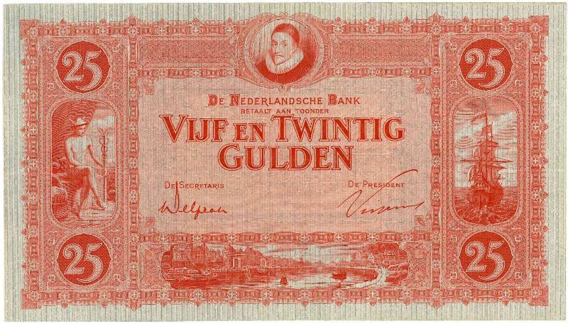Nederland. 25 gulden. Bankbiljet. Type 1929. Willem van Oranje. - Zeer Fraai / Prachtig.
