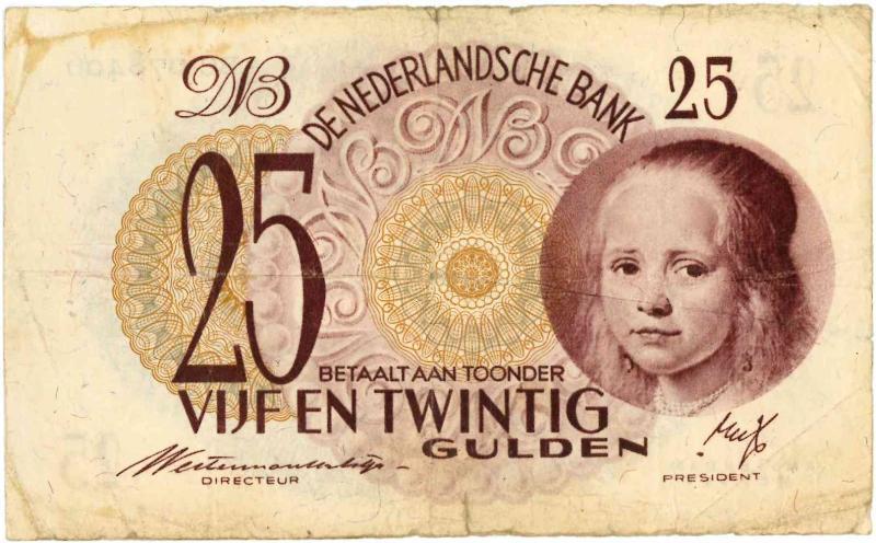 Nederland. 25 gulden. Bankbiljet. Type 1945. Meisje in 't blauw - Zeer Fraai -.