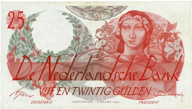 Nederland. 25 gulden. Bankbiljet. Type 1947. Flora. - Zeer Fraai / Prachtig.
