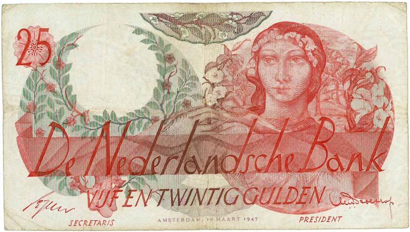 Nederland. 25 gulden. Bankbiljet. Type 1947. Flora. - Zeer Fraai -.