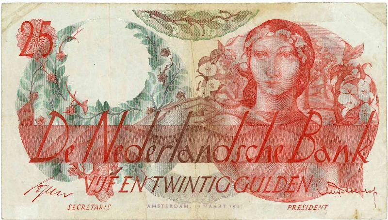 Nederland. 25 gulden. Bankbiljet. Type 1947. Flora. - Zeer Fraai -.