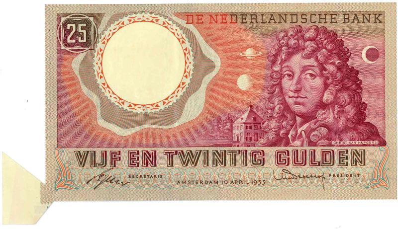 Nederland. 25 gulden. Bankbiljet. Type 1955. Huygens. - Zeer Fraai +.