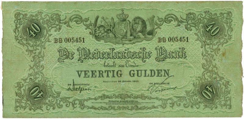 Nederland. 40 gulden. Bankbiljet. Type 1860. - Fraai / Zeer Fraai.