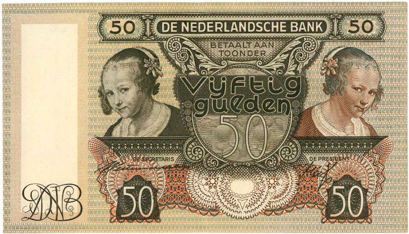 Nederland. 50 gulden. Bankbiljet. Type 1941. Oestereetster. - Zeer Fraai +.