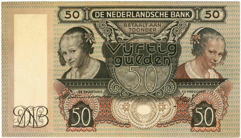 Nederland. 50 gulden. Bankbiljet. Type 1941. Oestereetster. - Zeer Fraai +.
