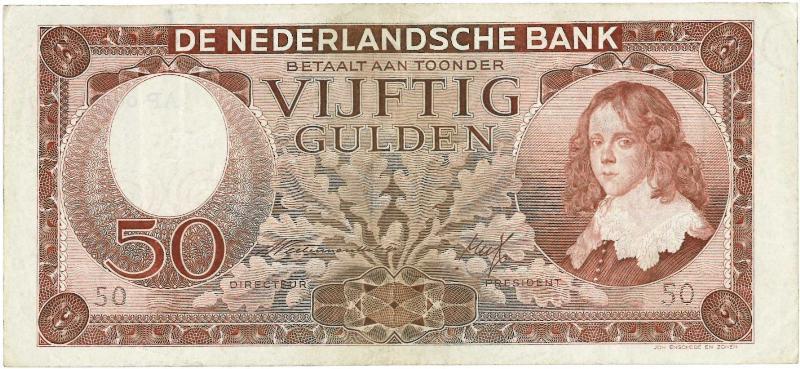 Nederland. 50 gulden. Bankbiljet. Type 1945. Stadhouder Willem II - Zeer Fraai +.