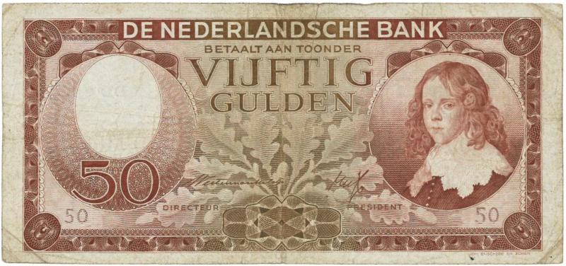 Nederland. 50 gulden. Bankbiljet. Type 1945. Stadhouder Willem II - Fraai / Zeer Fraai.