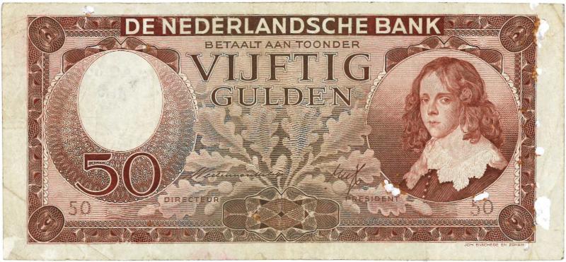 Nederland. 50 gulden. Bankbiljet. Type 1945. Stadhouder Willem II - Fraai / Zeer Fraai.