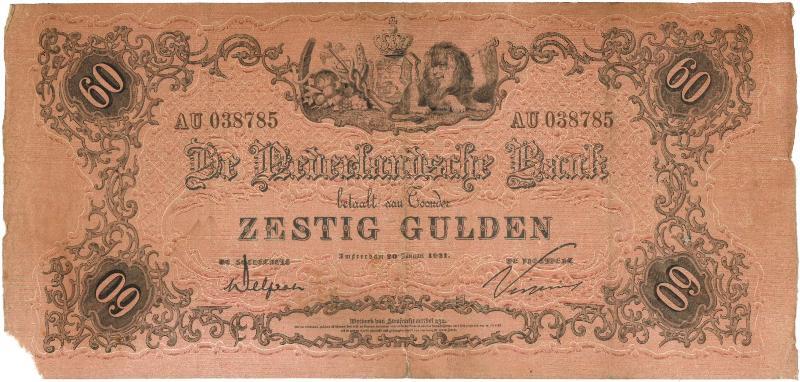 Nederland. 60 gulden. Bankbiljet. Type 1860. - Fraai.