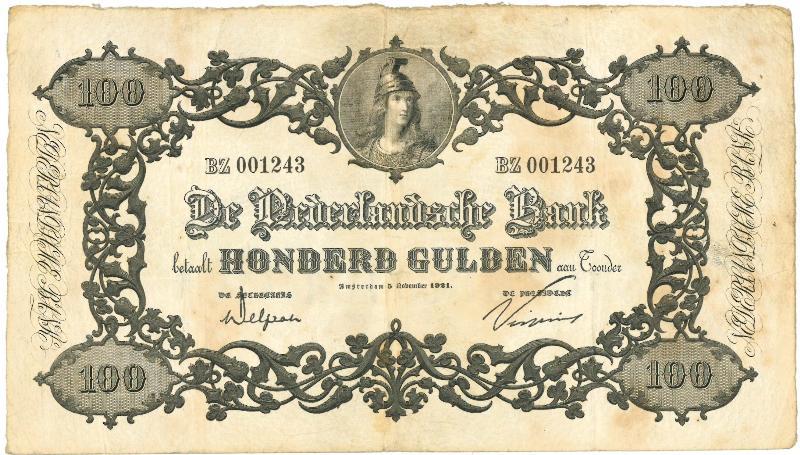 Nederland. 100 gulden. Bankbiljet. Type 1860. - Zeer Fraai.
