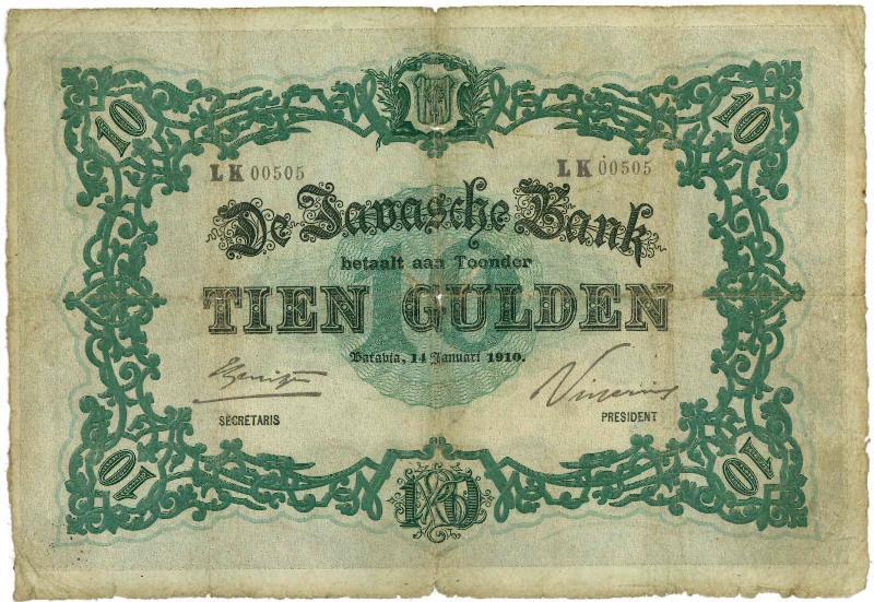 Nederlands-Indië. 10 gulden. Bankbiljet. Type 1896. - Fraai +.